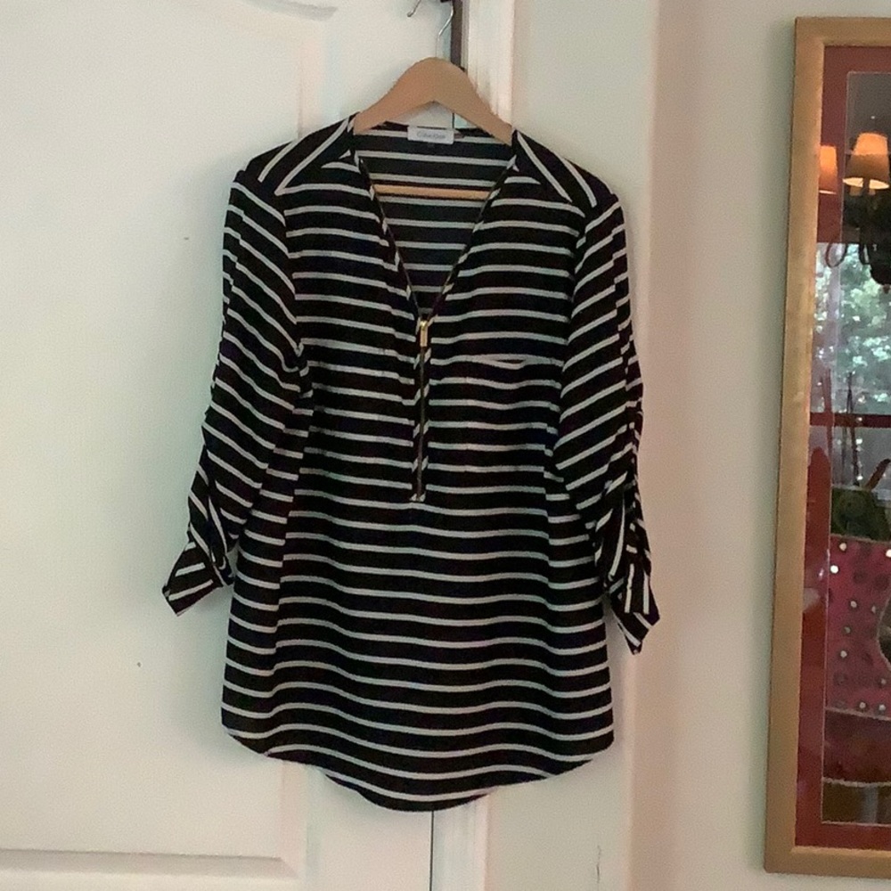 Black and White Calvin Klein Zip Blouse - Size XL